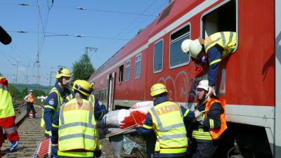 Grossübung in Neu Eichenberg – Zugunfall im Bahnhof