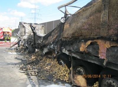 Bratkartoffeln nach LKW-Brand auf A5