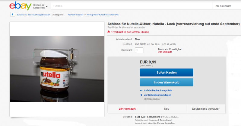 Verkaufsschlager: Nutella-Glas mit Schloss