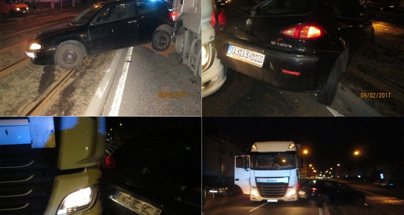 KS: Sattelzug schiebt Auto auf Schienen