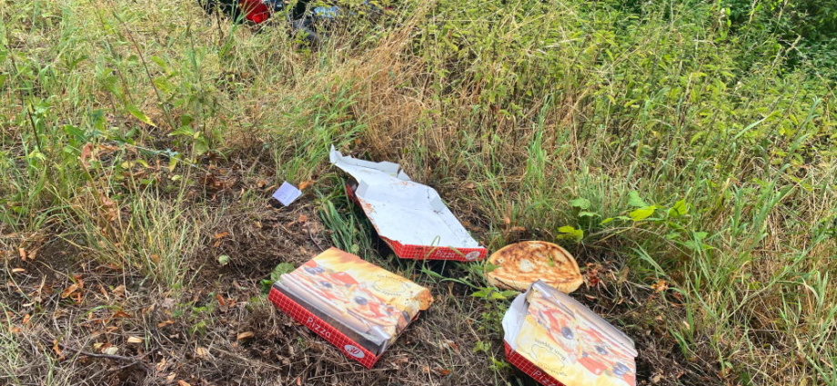 B3: Mann stürzt mit Roller und Pizzen Abhang hinunter