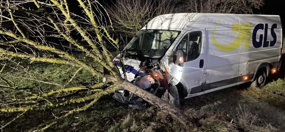 Transporter kommt von der Straße ab und prallt gegen Baum