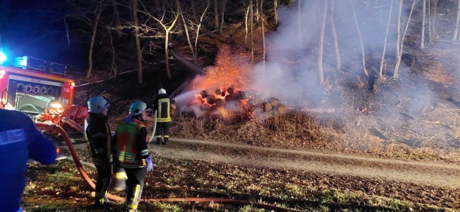 Heli: Holzstapelbrand greift auf Unterholz über